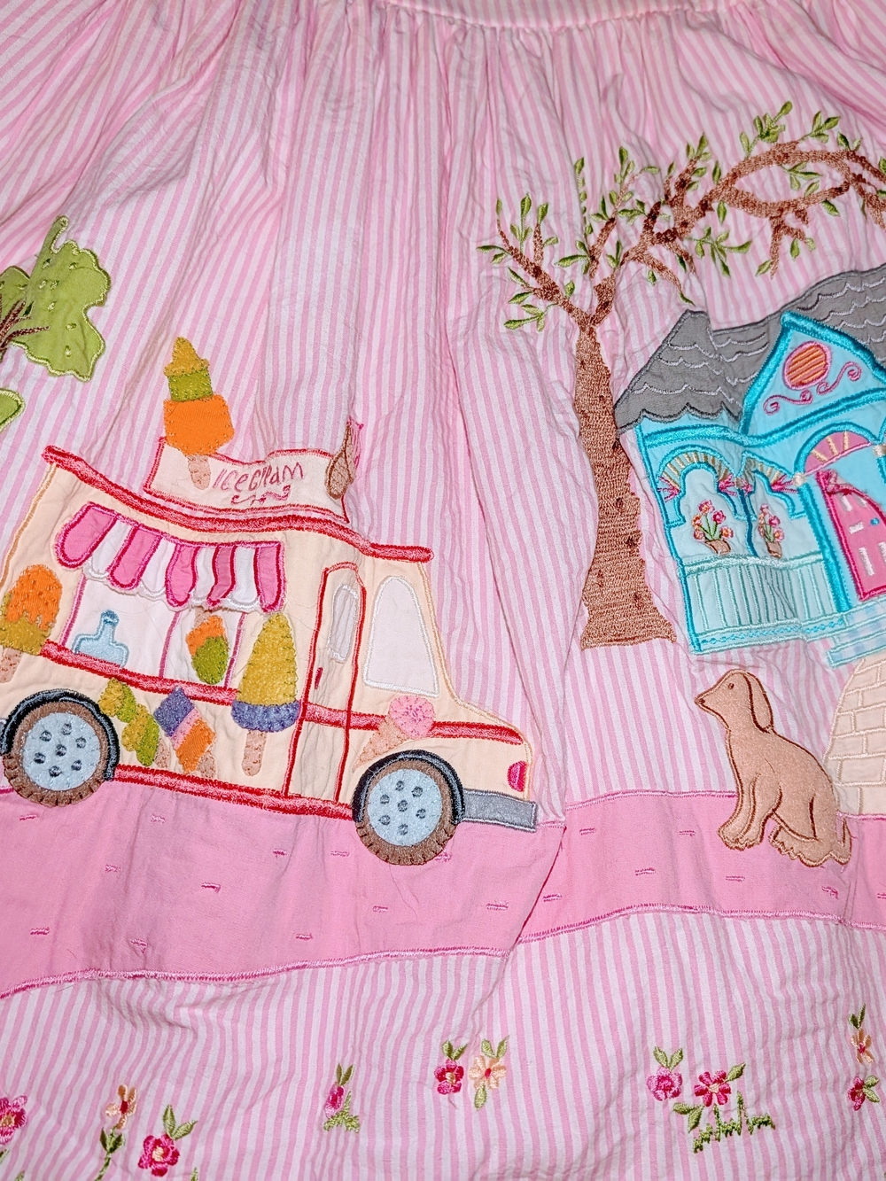 Girls Pink Embroidered Ice Cream Truck Dress - Picture 4 of 5